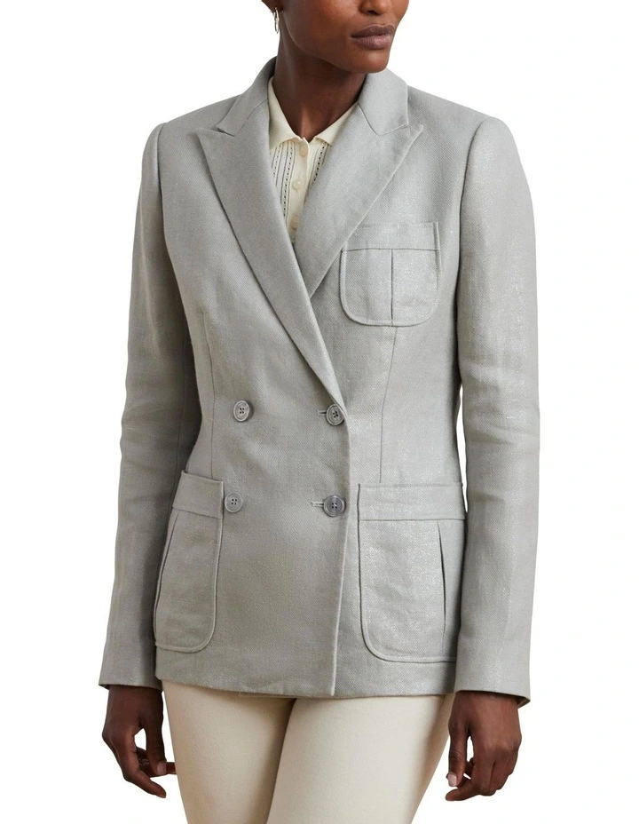 Foiled Linen-Cotton Blazer in Blue image 1