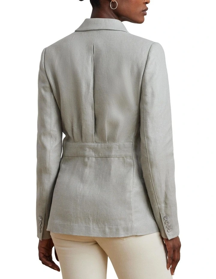 Foiled Linen-Cotton Blazer in Blue image 2