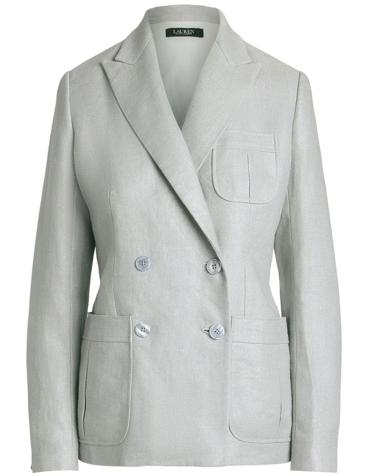 Foiled Linen-Cotton Blazer in Blue image 4