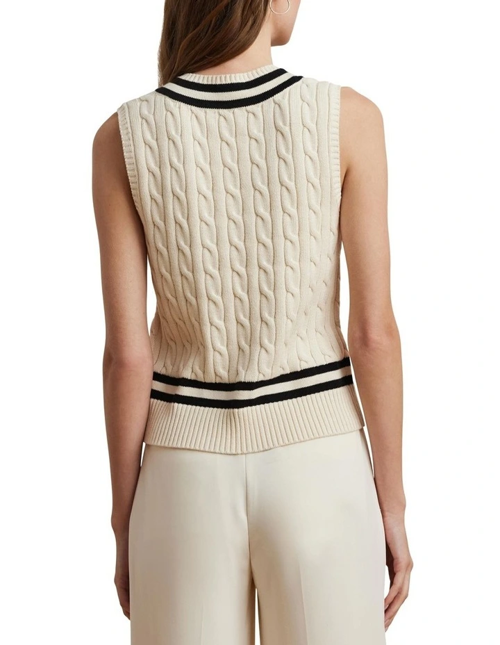 Cable-Knit Cotton Cricket Sweater Vest in Cream image 2