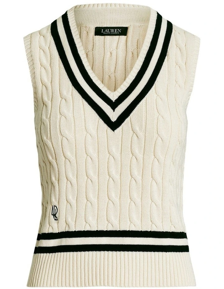 Cable-Knit Cotton Cricket Sweater Vest in Cream image 4