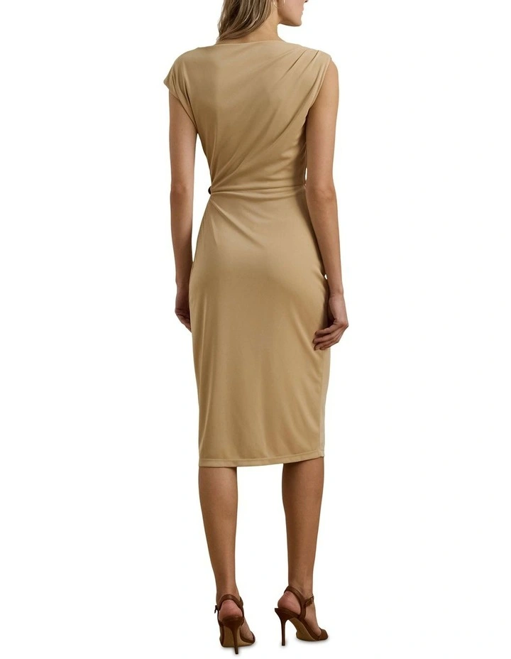 Buckle-Trim Jersey Boatneck Dress in Beige image 2