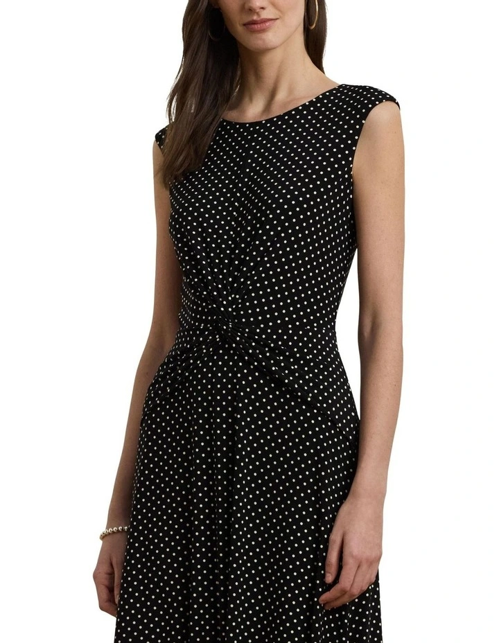 Polka-Dot Twist-Front Jersey Dress in Black image 1