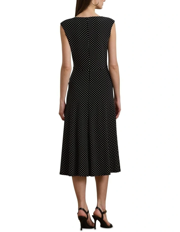 Polka-Dot Twist-Front Jersey Dress in Black image 2