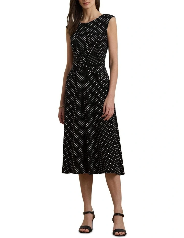 Polka-Dot Twist-Front Jersey Dress in Black image 3