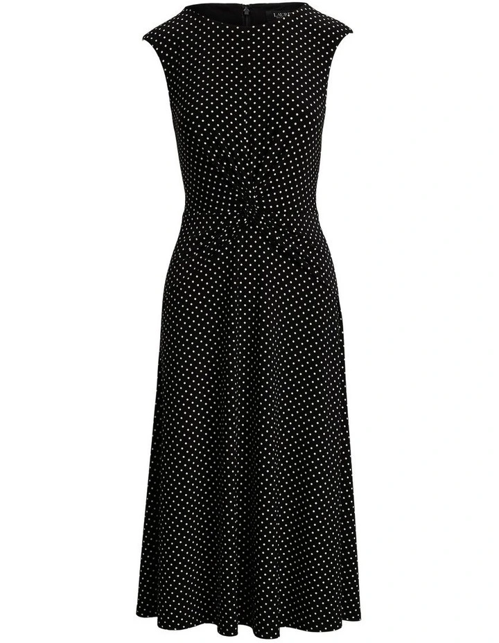 Polka-Dot Twist-Front Jersey Dress in Black image 4