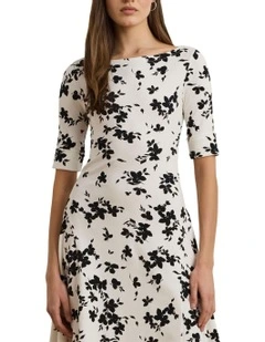 Floral Stretch Cotton Midi Dress in White