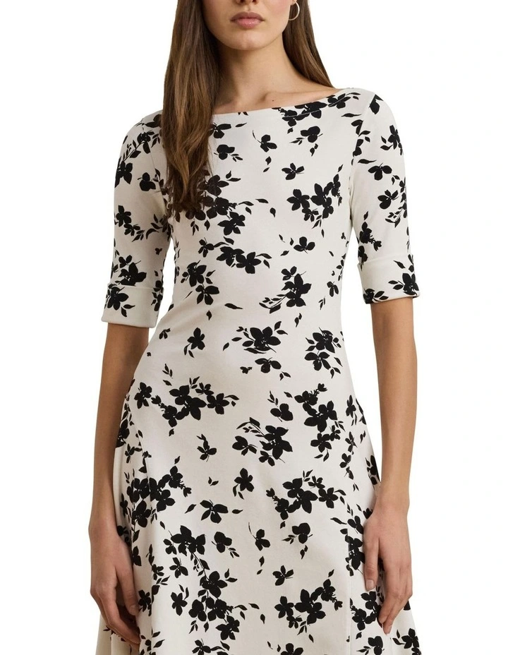 Floral Stretch Cotton Midi Dress in White image 1