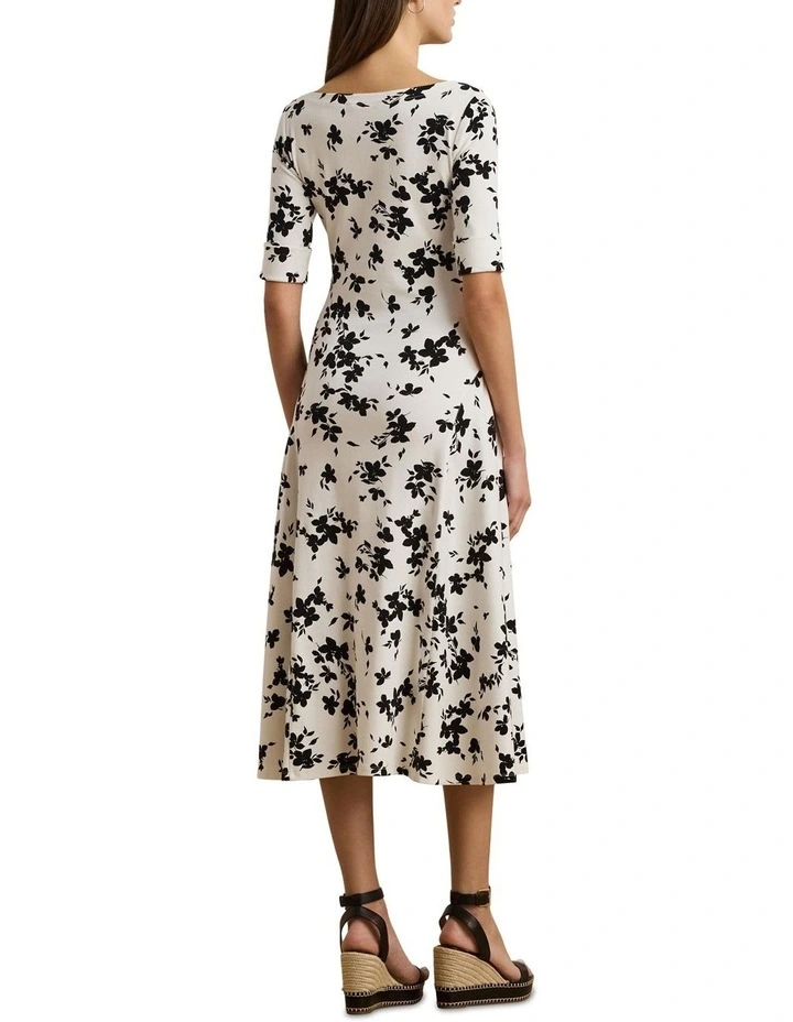 Floral Stretch Cotton Midi Dress in White image 2