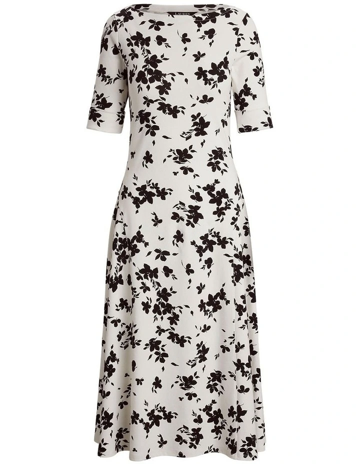 Floral Stretch Cotton Midi Dress in White image 4