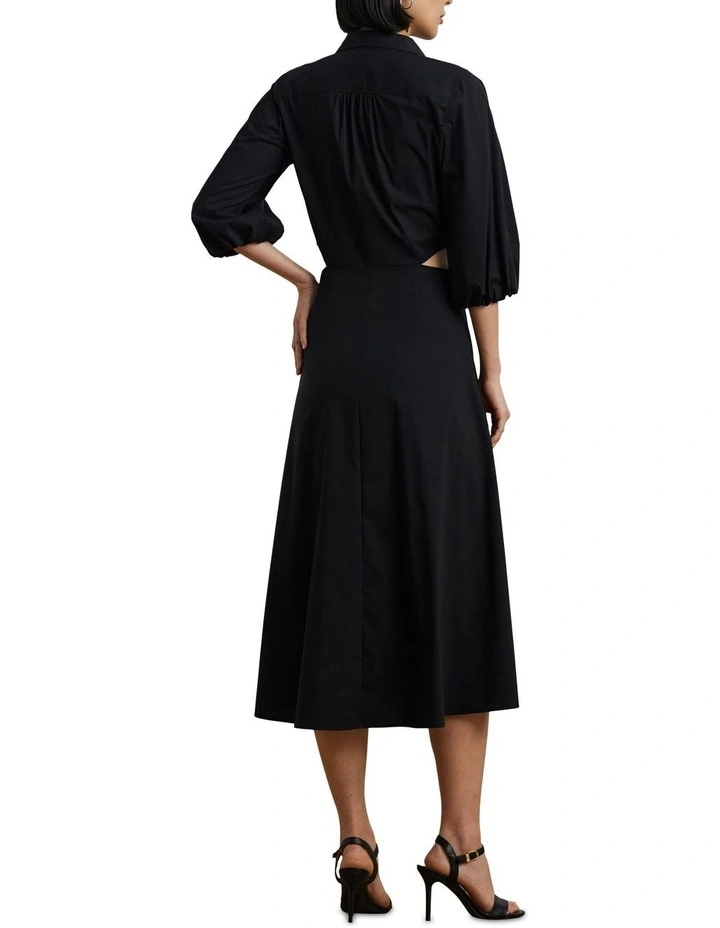 Cotton-Blend Bubble-Sleeve Shirtdress in Black image 2