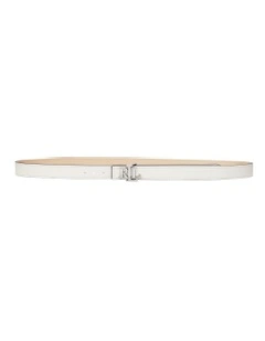 Logo Reversible Leather Skinny Belt in Cream