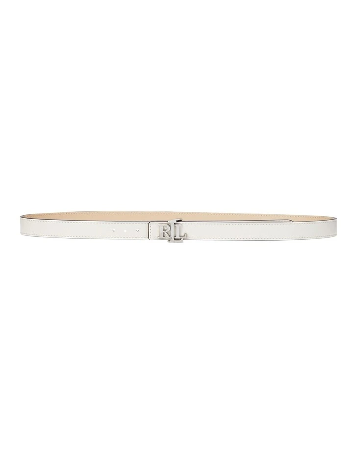 Logo Reversible Leather Skinny Belt in Cream image 1