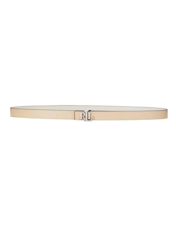 Logo Reversible Leather Skinny Belt in Cream image 2