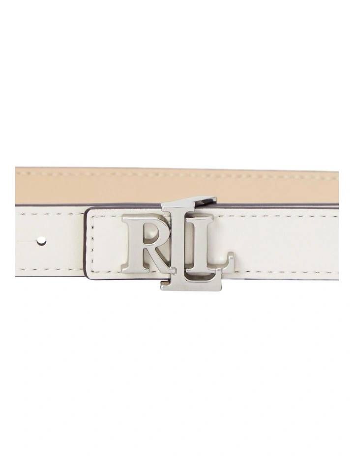 Logo Reversible Leather Skinny Belt in Cream image 3