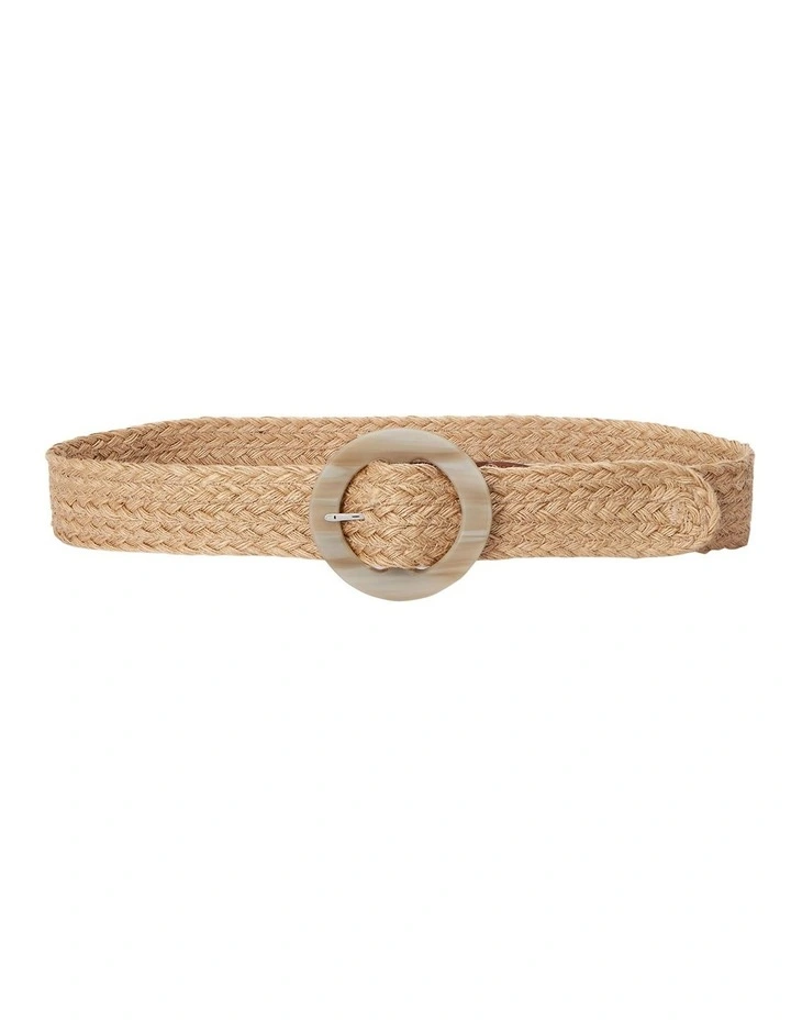 Woven Jute Faux-Horn-Buckle Wide Belt in Beige image 1