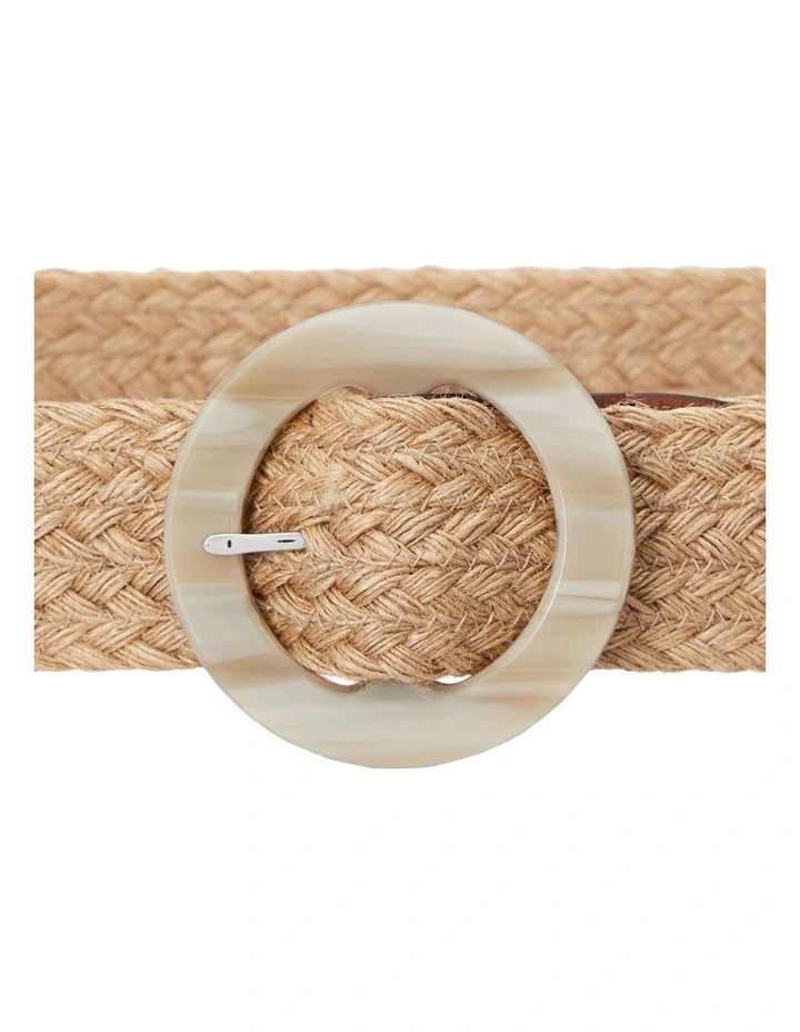Woven Jute Faux-Horn-Buckle Wide Belt in Beige image 2