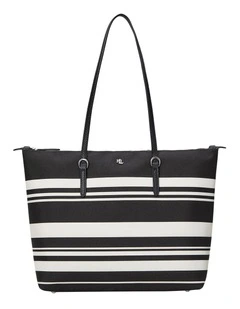 Striped Oxford Medium Keaton Tote Bag in Black