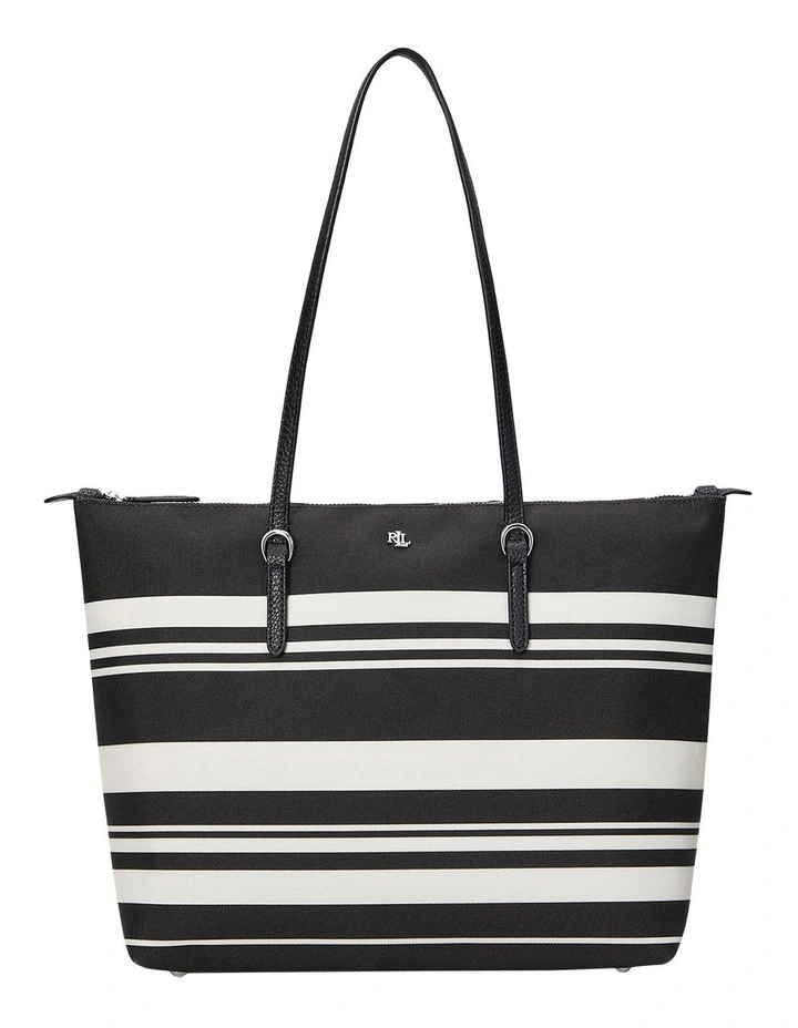 Striped Oxford Medium Keaton Tote Bag in Black image 1