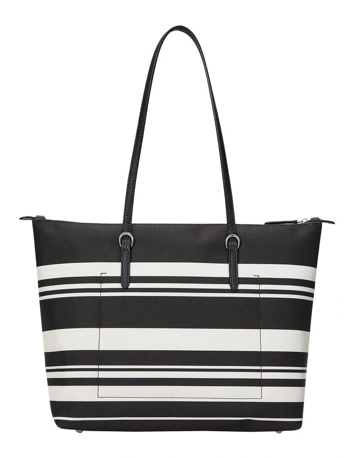 Striped Oxford Medium Keaton Tote Bag in Black image 2