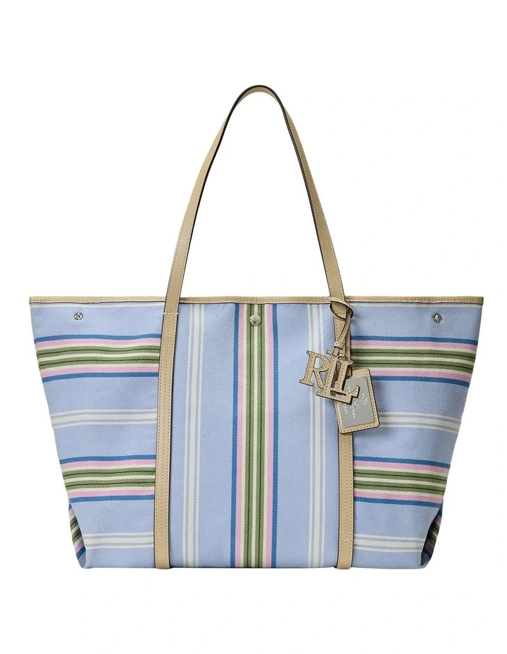 Striped Twill Large Emerie Tote in Multi image 1
