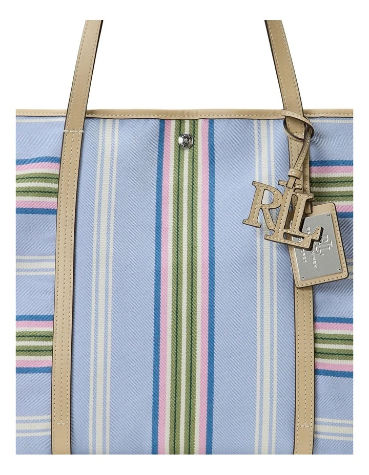 Striped Twill Large Emerie Tote in Multi image 4