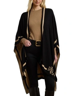 Two-Tone Logo Jacquard Ruana in Black