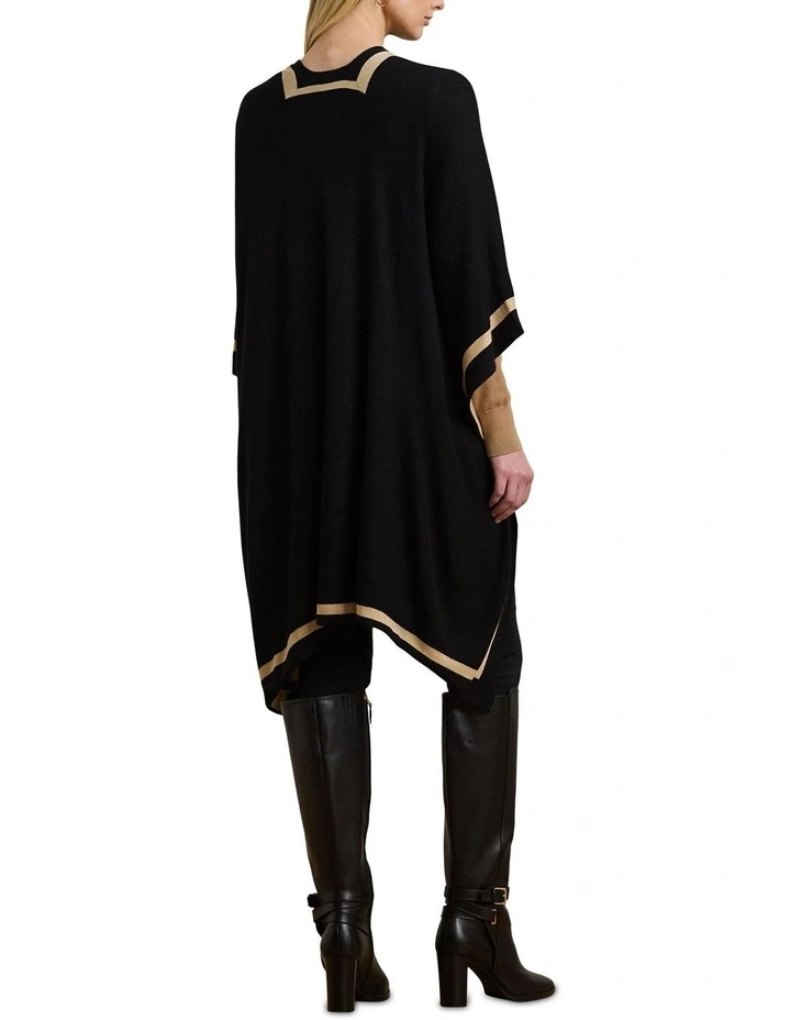 Two-Tone Logo Jacquard Ruana in Black image 2