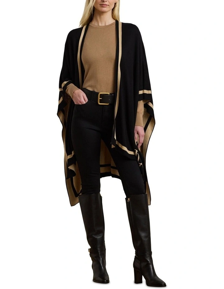 Two-Tone Logo Jacquard Ruana in Black image 3