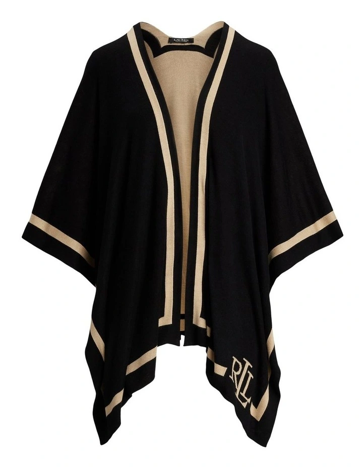 Two-Tone Logo Jacquard Ruana in Black image 4