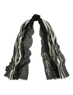 Logo Striped Wrap Scarf in Black