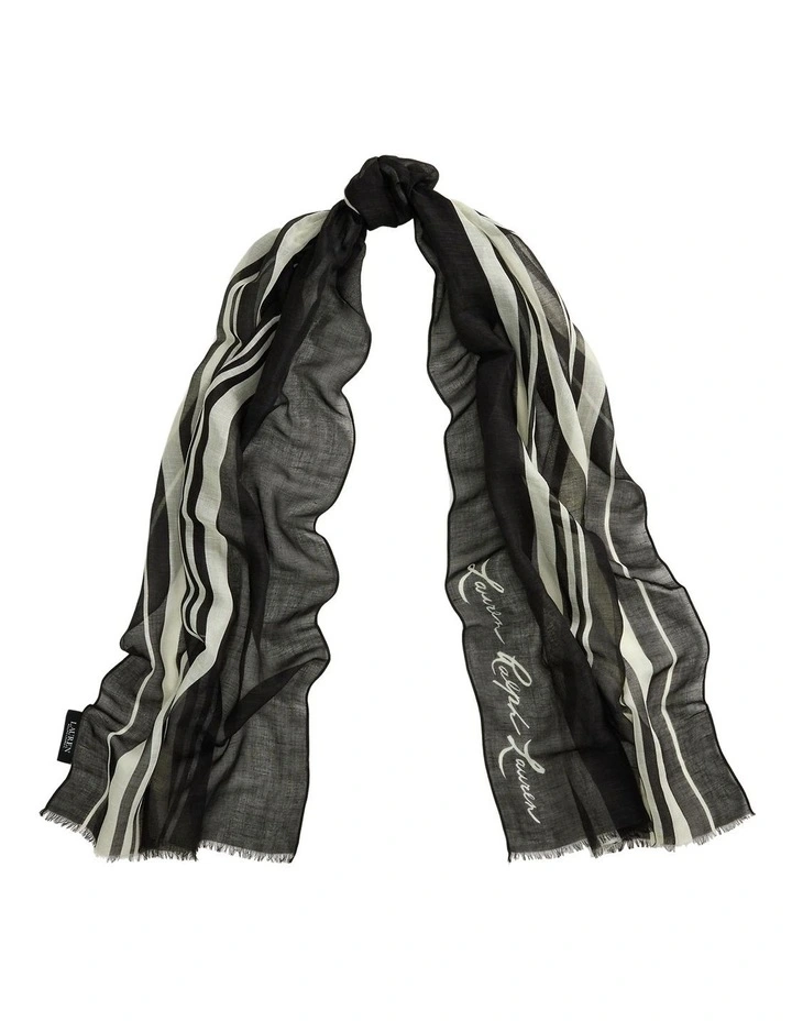 Logo Striped Wrap Scarf in Black image 1