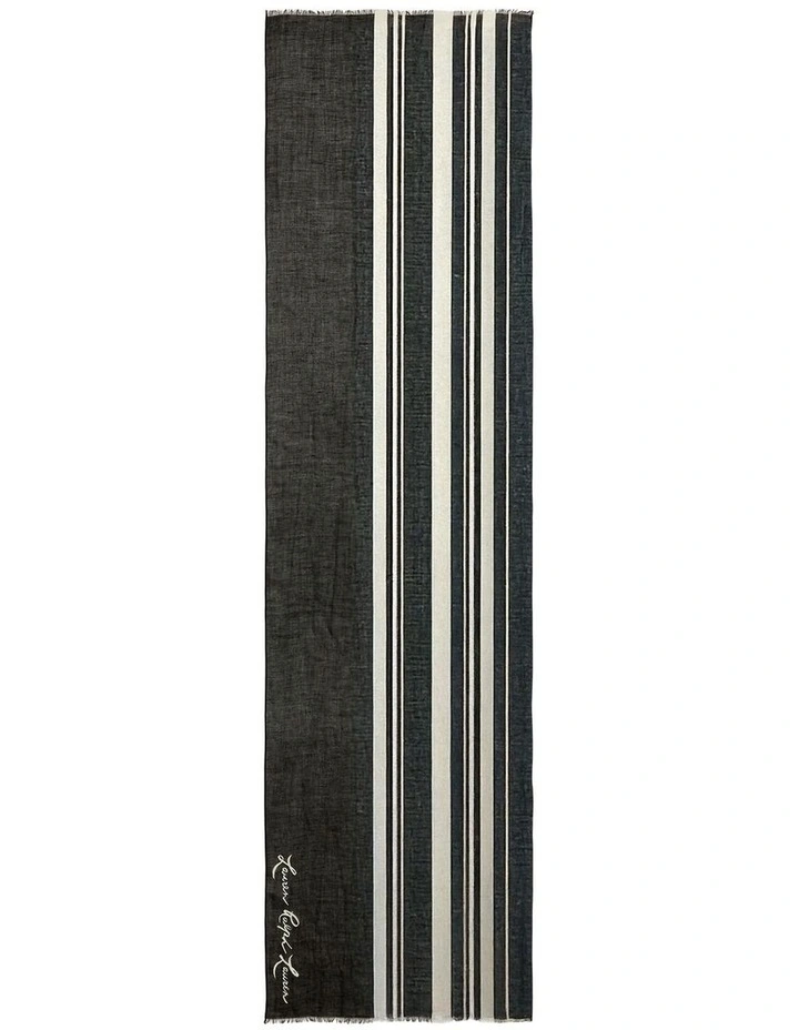 Logo Striped Wrap Scarf in Black image 2