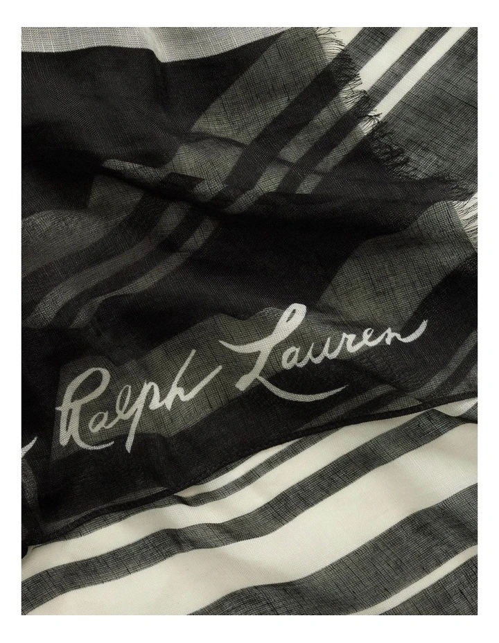 Logo Striped Wrap Scarf in Black image 3