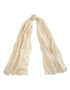 Metallic Logo Jacquard Wrap Scarf in Beige