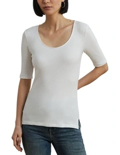 Rib-Knit Cotton-Blend Elbow-Sleeve Tee