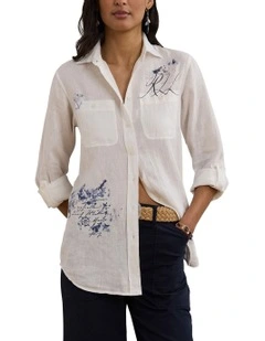 Relaxed Fit Print Roll-Tab Sleeve Shirt