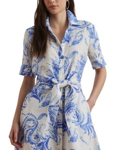 Paisley Tie-Front Linen Shirtdress