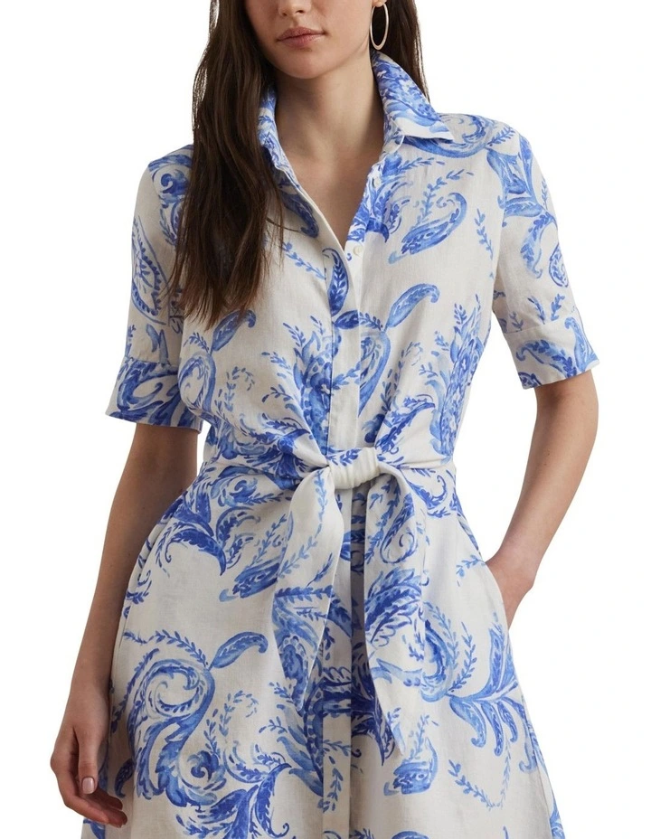 Paisley Tie-Front Linen Shirtdress image 1