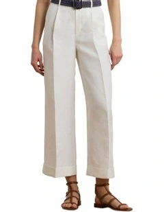 Pleated Linen-Blend Twill Wide-Leg Pant