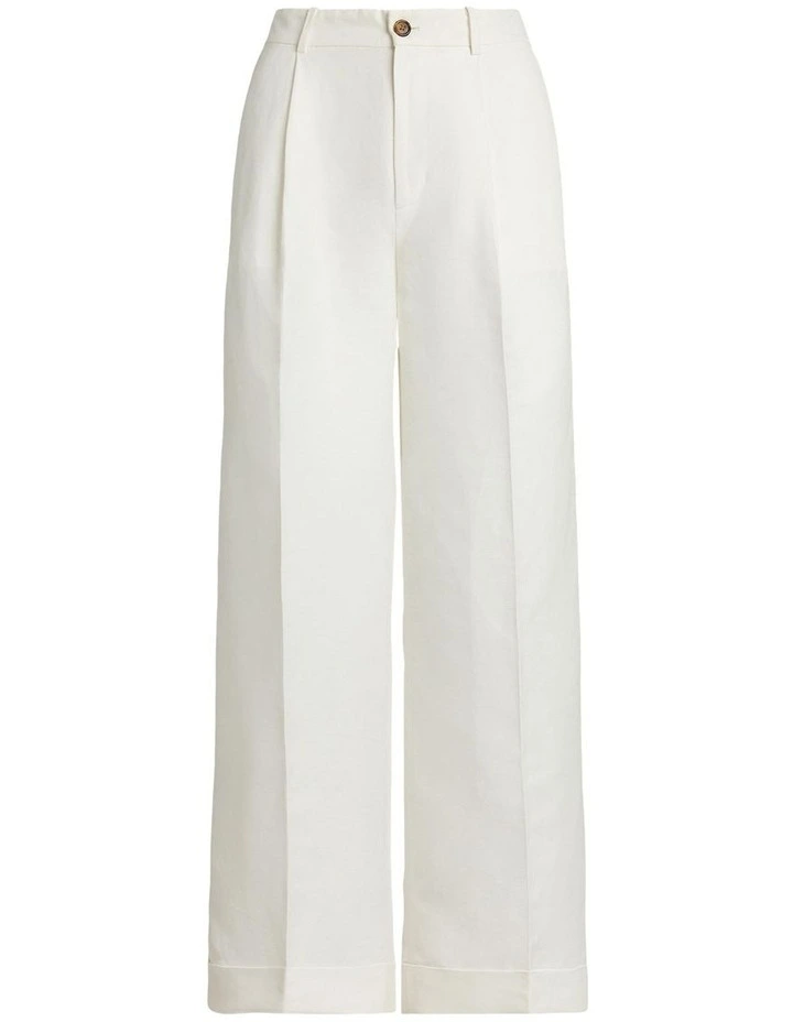 Pleated Linen-Blend Twill Wide-Leg Pant image 4
