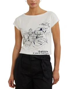 Cotton-Blend Jersey Graphic Tee in White