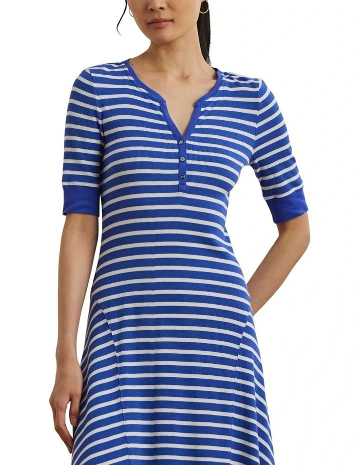 Striped Waffle-Knit Cotton Henley Dress image 1