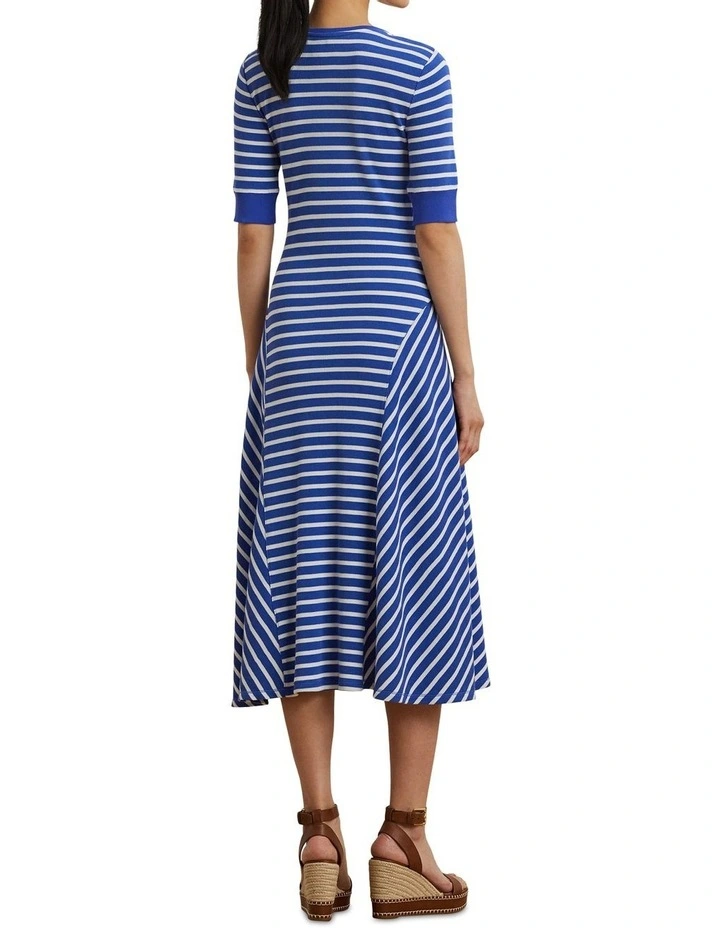 Striped Waffle-Knit Cotton Henley Dress image 2
