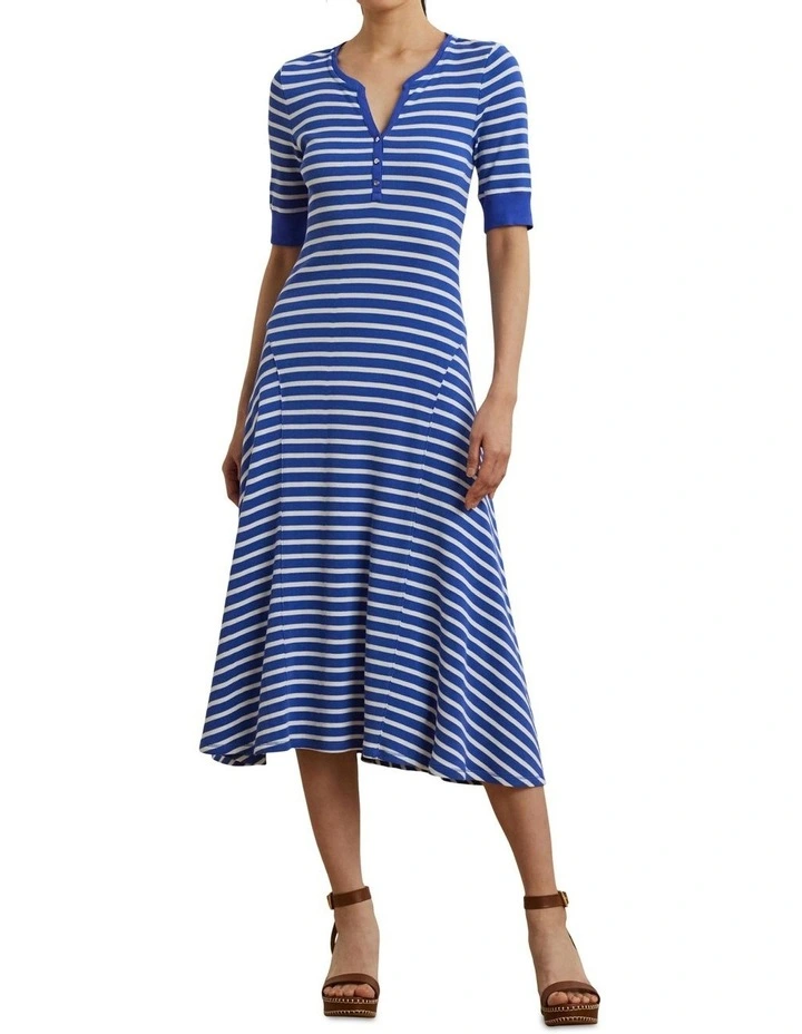 Striped Waffle-Knit Cotton Henley Dress image 3