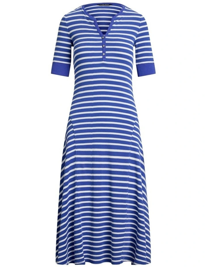 Striped Waffle-Knit Cotton Henley Dress image 4