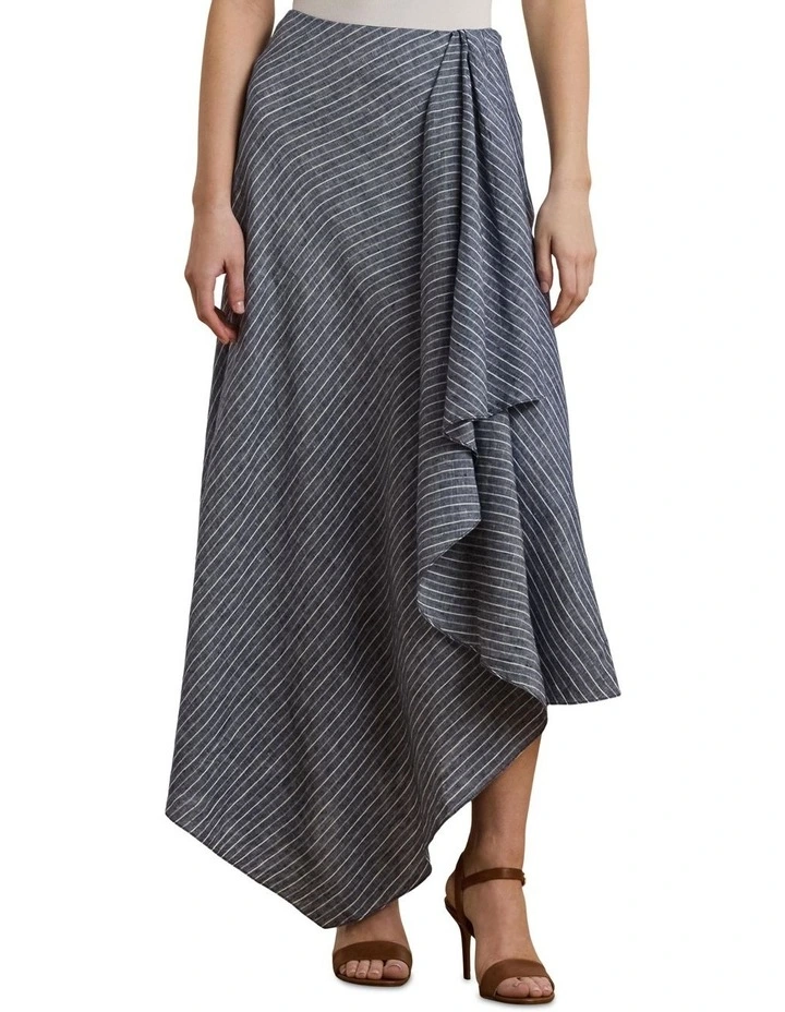 Striped Linen A-Line Midi Skirt image 1