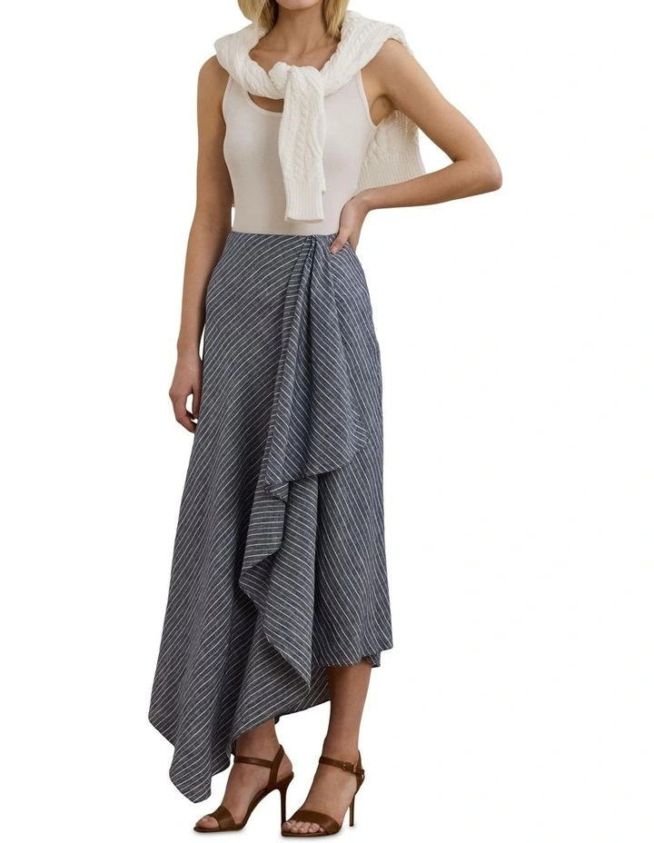 Striped Linen A-Line Midi Skirt image 3