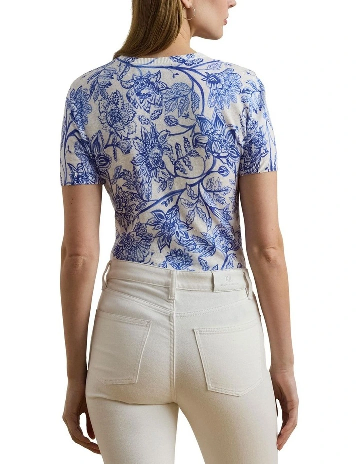 Floral Linen-Cotton Short-Sleeve Sweater image 2