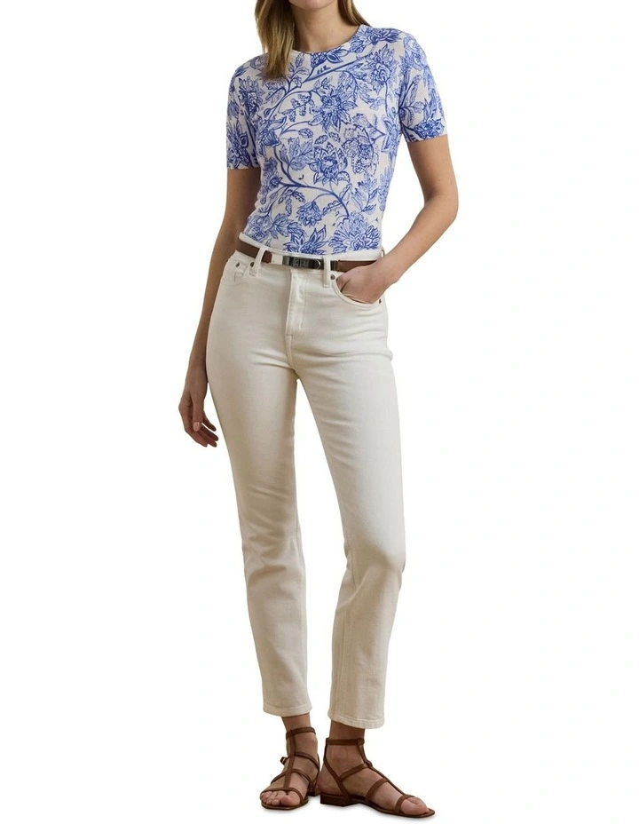 Floral Linen-Cotton Short-Sleeve Sweater image 3